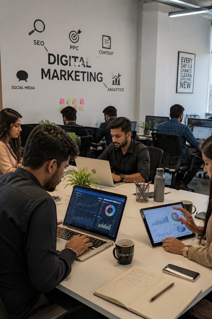 Digital marketing team working on hospital campaigns